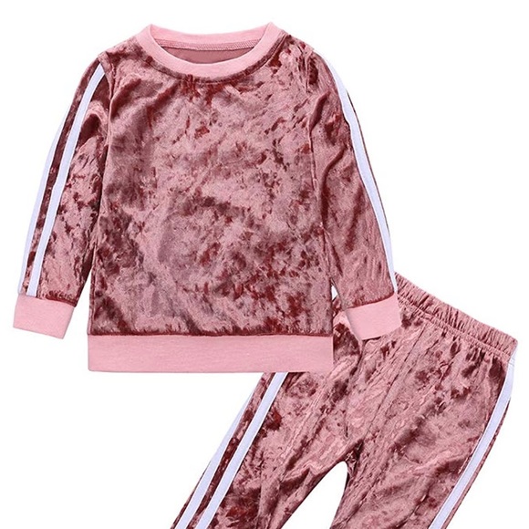 Velour 2piece set pink with white stripe sweatsuit - Picture 2 of 3